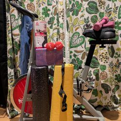 Fitness Set-up Exercise Stationary Bike & Yoga Gear / Hand Weights 