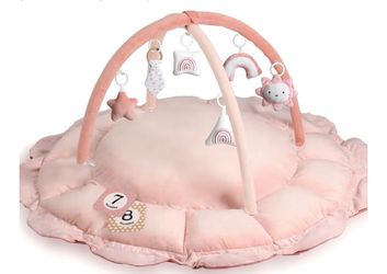 Little Dove 5-in-1 Plush Baby Play Gym, Tummy Time Mat with Blanket and 6 Sensory Toys, Baby Play Mats, Convertible Baby Gym for Sensory Development f