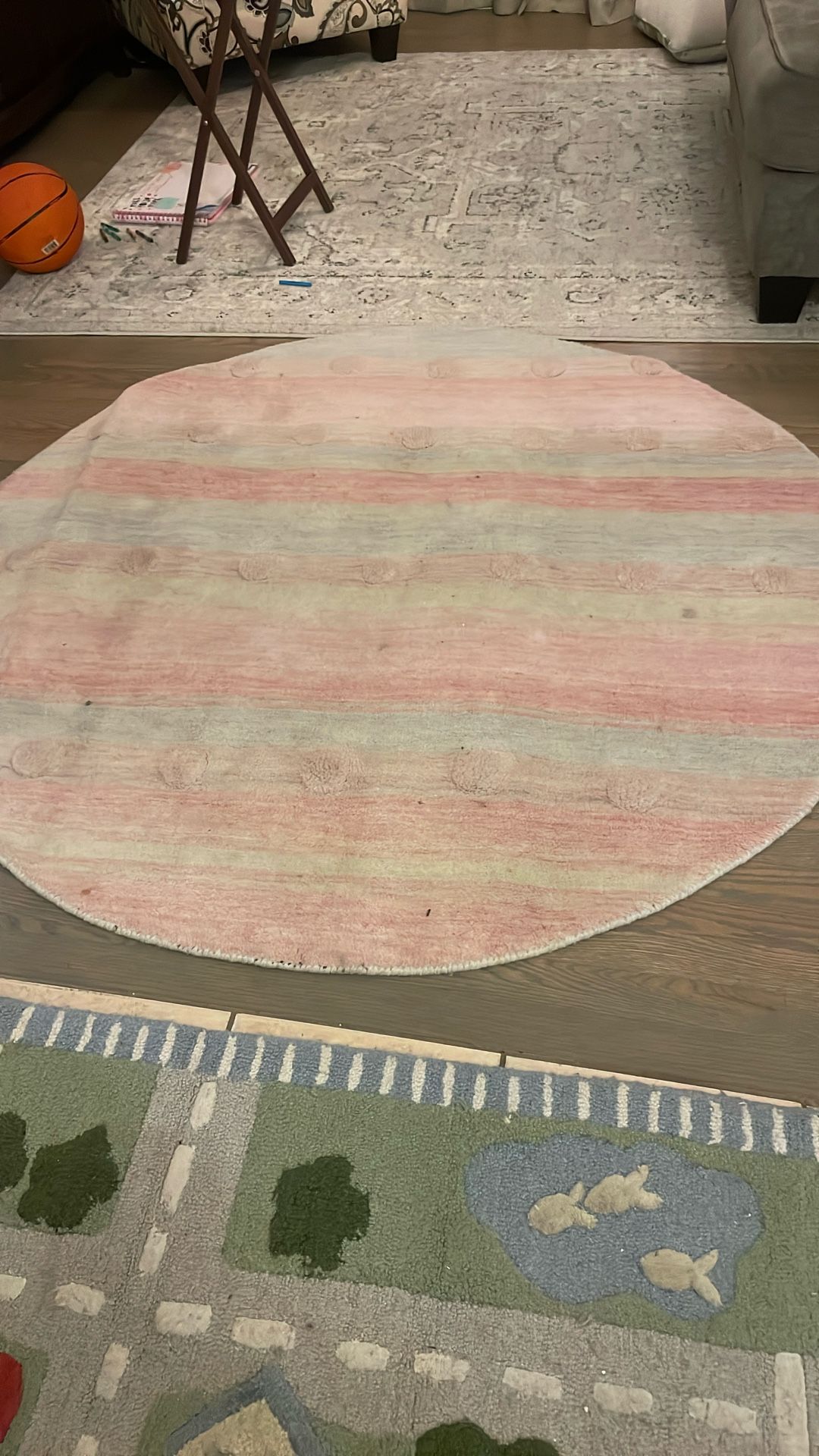 Round Girls Pink Rainbow Rug