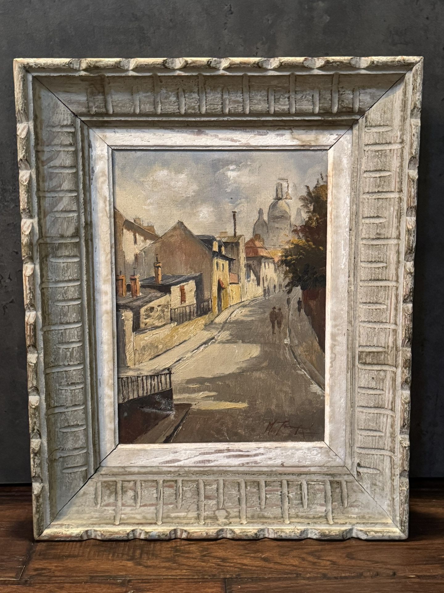 MICHEL JANPOL c1950 "View of Paris" MCM Cityscape Oil Painting of Sacre Couer