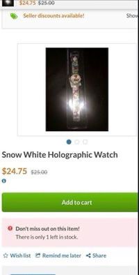 Vintage Disney 1990s -  Holographic Snow White Watch Jewelry Collectible  Thumbnail
