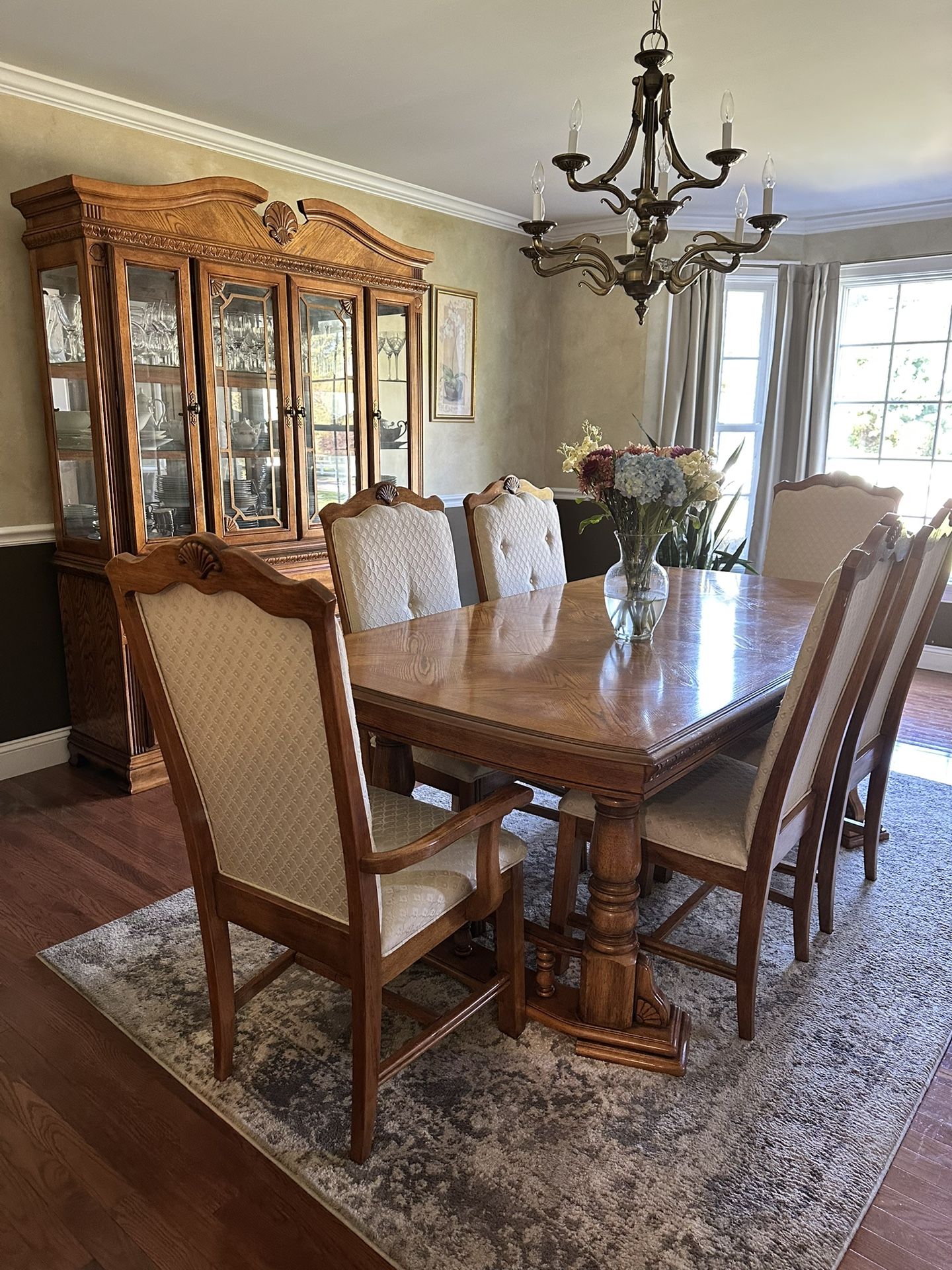 Elegant Solid Wood Dining Room Set with China Cabinet & Buffet