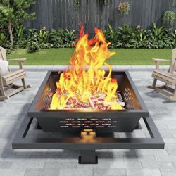 36 inch fire Pit, Square Outdoor Fire Pit with Poker, Wood Burning Fire Pit for Camping, Backyard, Patio