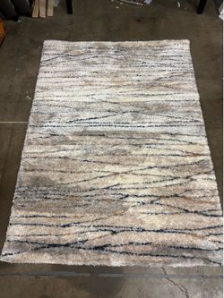 New 5’ x 7’ Indoor Ivory Stripe Shag Area Rug