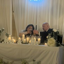 Wedding Items Decorations Center Pieces Sage Runner Hurricane Vases White Stem Roses White Candles Wholesale Lot $1000 obo   10 light green tote conta