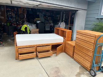 Oak Captain's Bed Set with Dresser and Nightstand