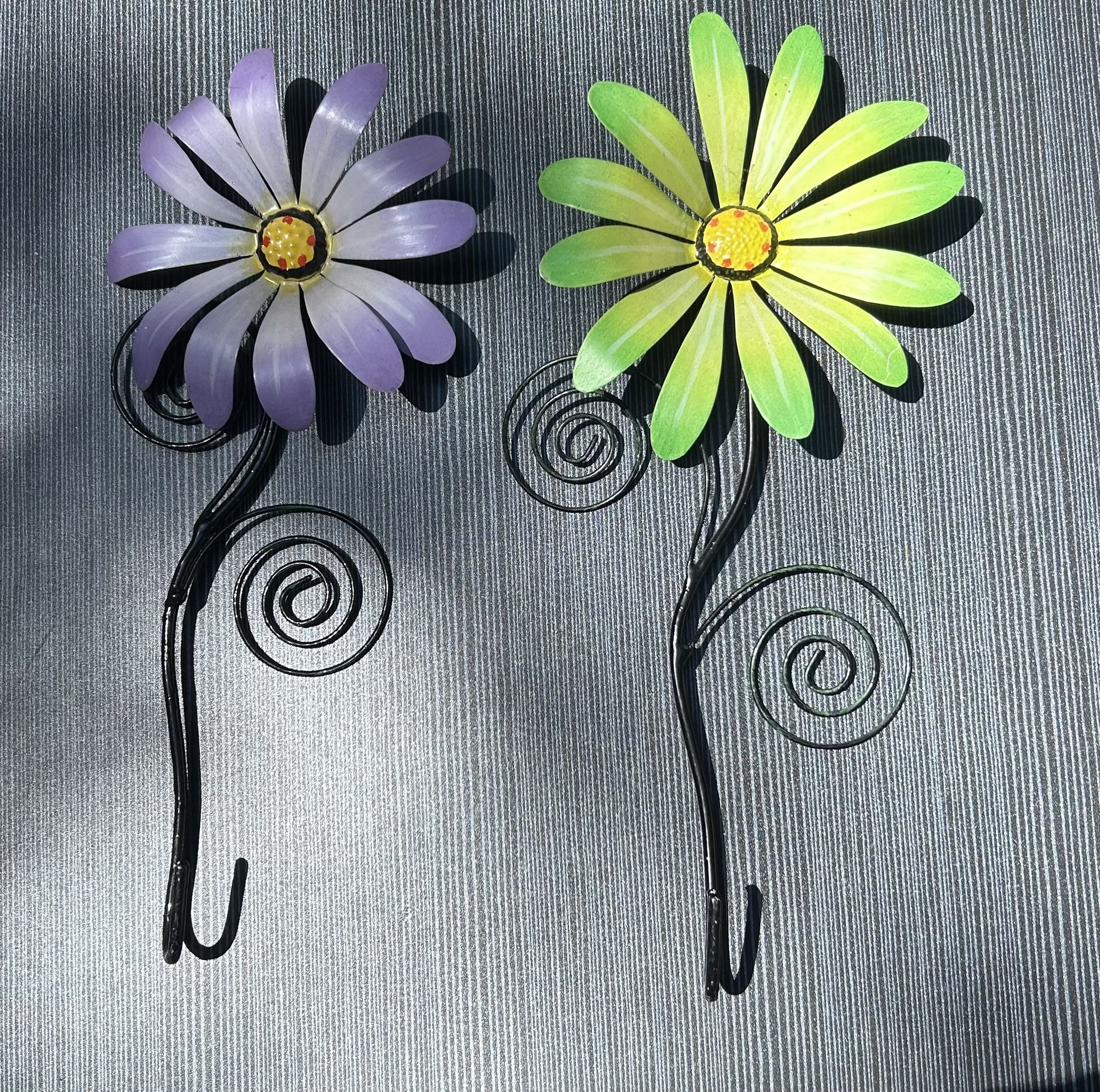 Set Of Two Home Decor Flower Hooks-One Purple One Green
