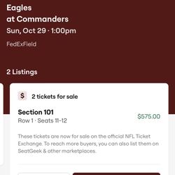 Eagles Vs Commanders Tickets Sunday 29 Octoberr