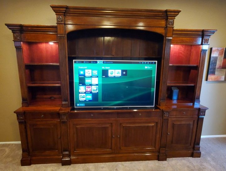 Sony 4k TV with Ethan Allen Entertainment Center