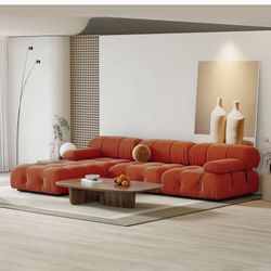 Modern 4-seater Velvet Upholstered Modular Sectional Sofa with Ottoman