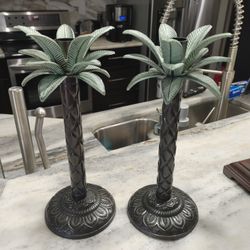 Palm Tree Candlestick Holders Pair 