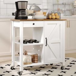 Small Kitchen Island with Storage, Kitchen Island on Wheels with Wine Rack, Coffee Cart, Microwave Cart for Kitchen,Dining Room，White  Produ