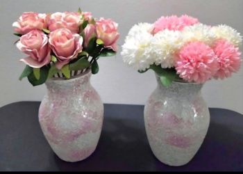 Pink / White Mosaic Vases w Faux Roses or Chrysanthemums ($30 / $50 - PAIR) @ Lasting Creations