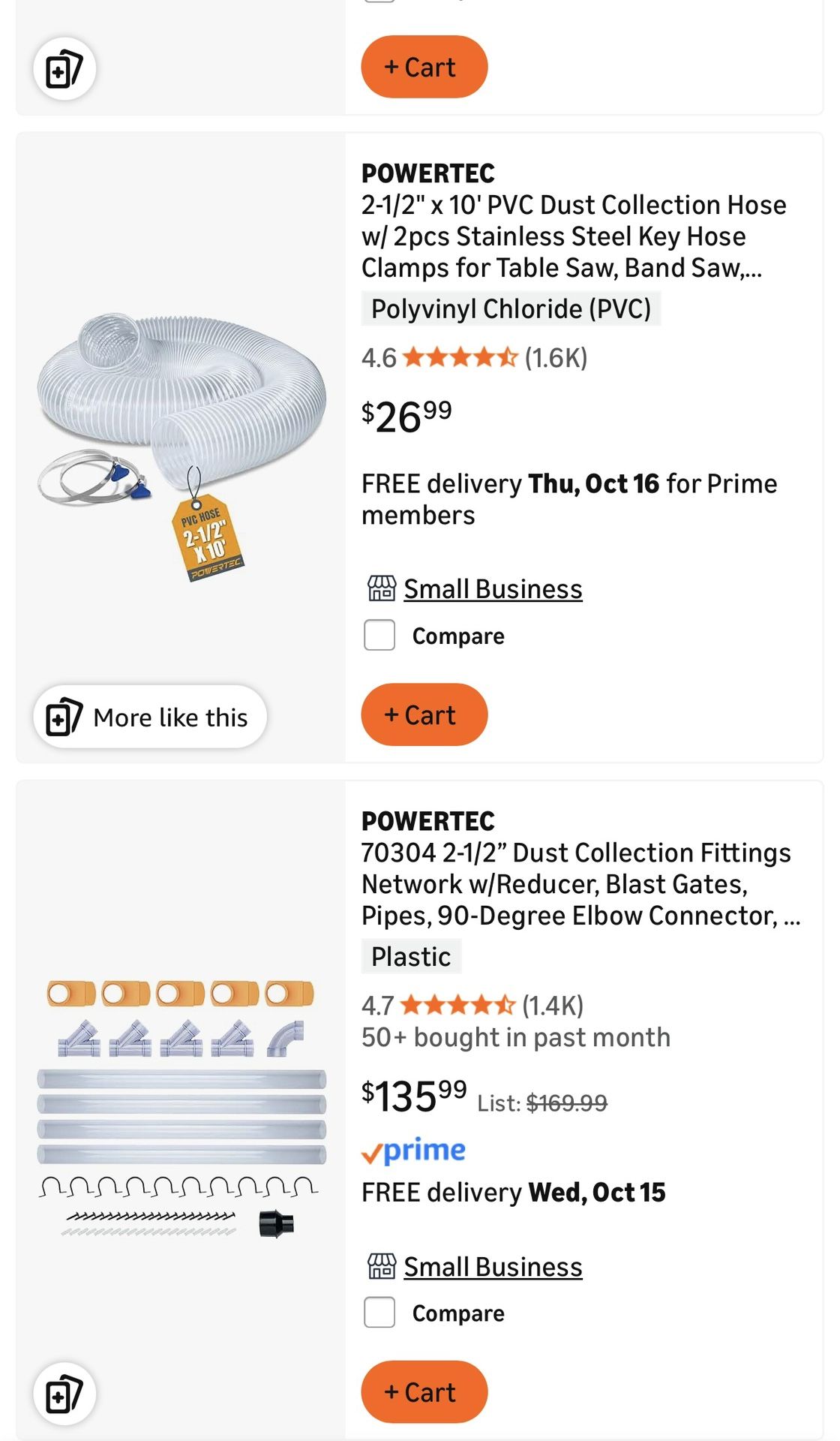 POWERTEC 2-1/2 Inch Dust Collection Fittings Kit with Connectors, Blast Gates and Stainless Steel Hose Clamps for 3 Machine Setup, Dust Collection Sys