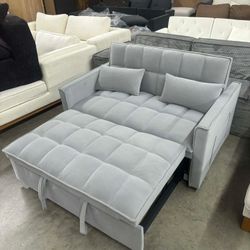 4 in 1 Velvet Loveseat Sofa Bed with Armrests & Storage Pockets, Convertible Pull-Out Sofa Couch, Gray