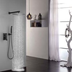12 Matt Black Rain Shower Combo Set Wall Mounted 