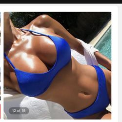 New Sexy Brazilian /Miami style Royal Blue  scoop neck bikini /tankini / swimwear/swimsuit/ bathing suit/ body suit  size Small