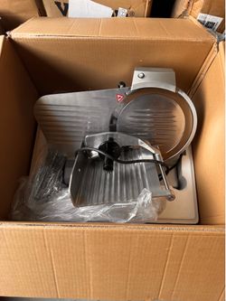 10" Commercial Meat Slicer, 240W Electric Deli Food Slicer with Carbon Steel Blade, Built-In Sharpener & 0-0.47" Adjustable Thickness for Frozen Meat,