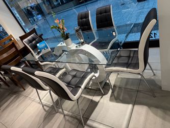 Modern Glass Dining Table with 6 Chairs