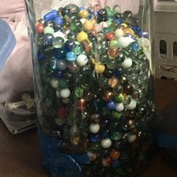 Tall Antique Glass Wine bottle W/over 500 Marbles