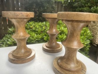 Set of 3 Beautiful Wood Pillar Candle Holders