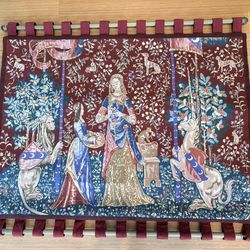 Vintage Needlepoint Tapestry of The Lady and the Unicorn