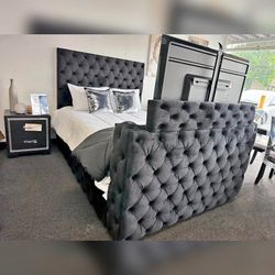 Black color king size bedframe with TV Lift