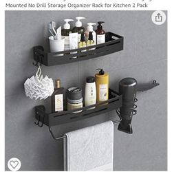 Screw in shower shelf organizer black with Hooks