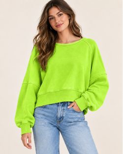 Neon Green Cropped Crewneck Sweatshirt