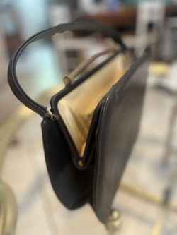  Vintage Dark Brown  And Gold Leather 1950s Handbag Purse