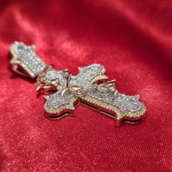 10k Yellow Gold Diamond Leaf Cross Pendant 1.45 ctw