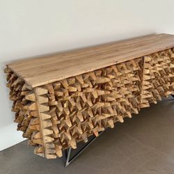 Solid Wood Spiky Wood Credenza Retail $5k