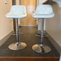 2 Brand New White Leather  Barstools 