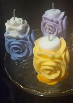 Rose Sculpted Pillar Candles. 6$ each