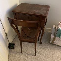 Antique Sewing Table With Chair 