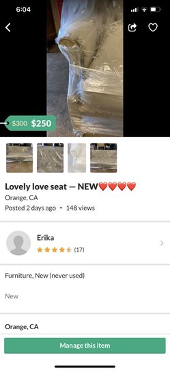Lovely seat 250 $$ 78” by 39”
