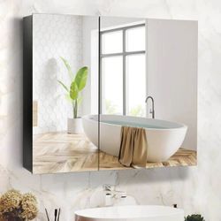 New in the box 32 Inch x 23 Inch Mirrored Medicine Cabinet, Black Medicine Cabinet for Bathroom with Mirror,Surface Mount Bathroom Medicine Cabinet wi