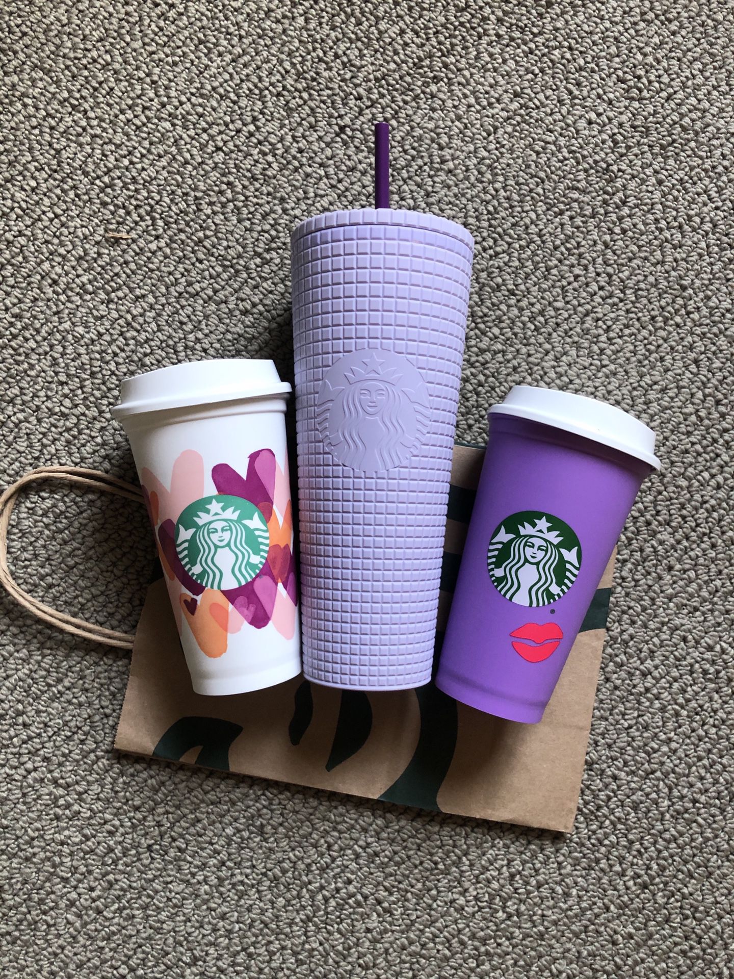 Starbucks  Purple Grid Tumbler Plus  2 Reusable Cups