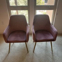 Set of 2 Velvet Accent Chairs – Blush Pink with Gold Legs