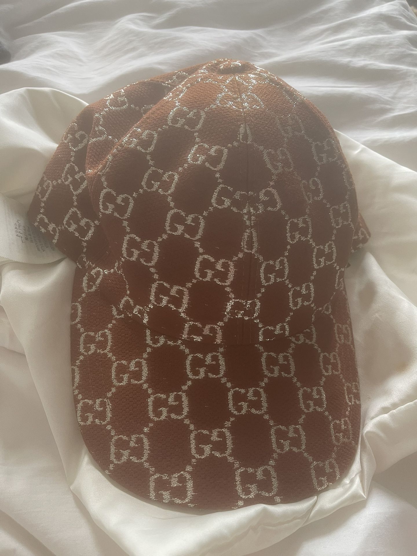 Gucci Gg Lamé Brown Silver Logo Baseball Hat size M 57cm