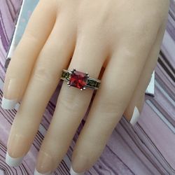 Sterling Silver Garnet Ring, Size 7