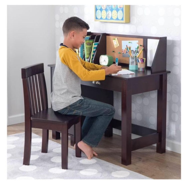 Wooden Children's Study Desk with Chair, Espresso, For Ages 5+