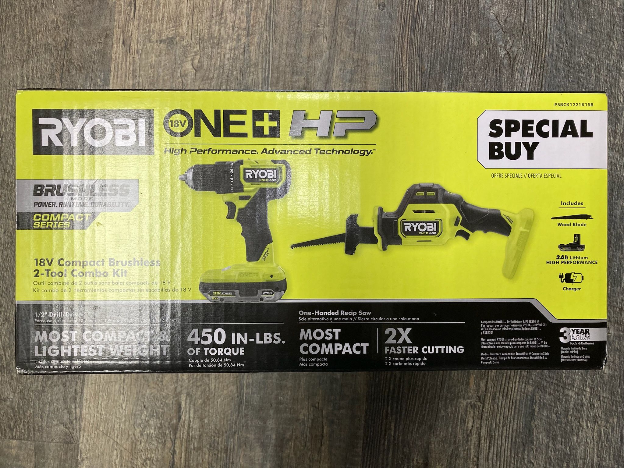 RYOBI PSBCK1221K1SB ONE+ HP 18V Brushless Cordless Compact 2-Tool Combo Kit Drill/Driver Recip Saw