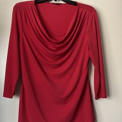 Premise red  Blouse  features  a cowl  neckline. and 3/4. Sleeves