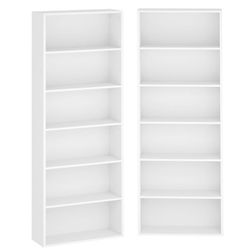 71.2" Tall Narrow Bookshelf, 6 Tier Open Display Shelves, Modern Corner Bookshelf Storage Cabinet for Living Room, Office, Standing Wood Bookcase, 2 P