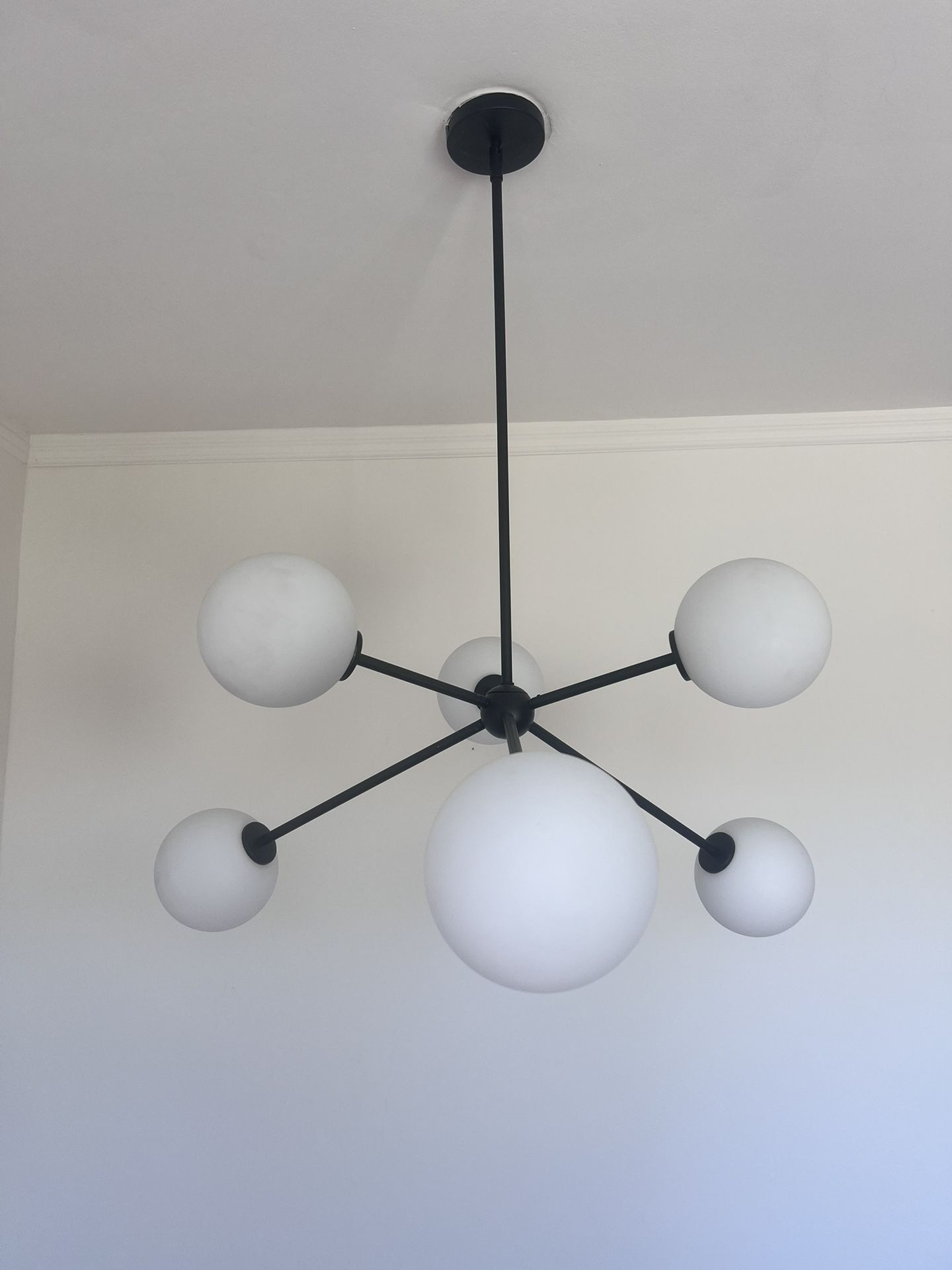 39 in. 6-Light Black Sputnik Pendant Light Fixture with Opal Glass Globe Shades
