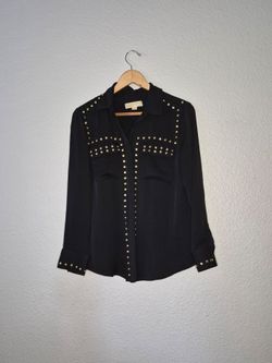 Michael Kors black blouse with brass-colored accent studs Size: Large Women's