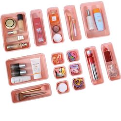 15 PCS Interlocking Desk Drawer Organizer Separator for Office,Bathroom,Kitchen,Makeup（Pink） Amazon's Choice 