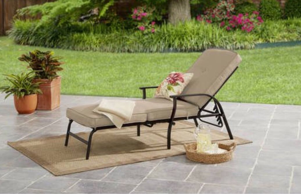 Mainstays Belden Park Outdoor Chaise Lounge with Cushions for Patio and Deck, Tan