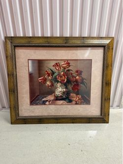 Large Framed Jennie Tomao Floral Still Life Print 33x39